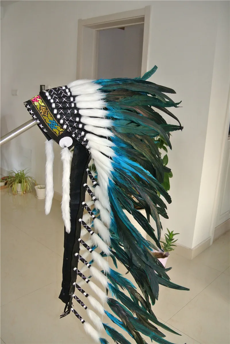 36 дюймов Бирюзовый головной убор из перьев повязка на голову ручной работы