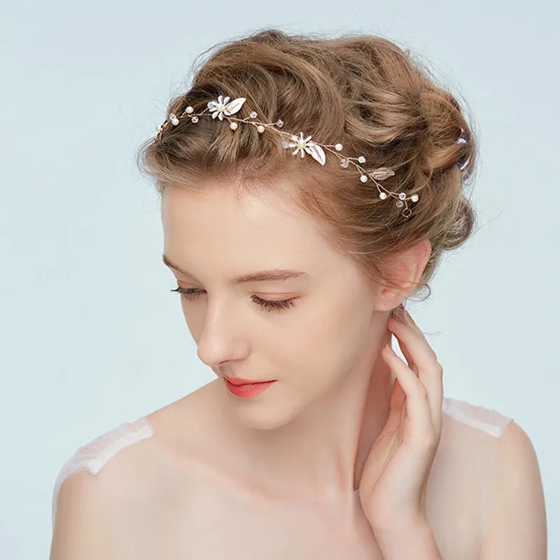 Свадебные повязки на голову с кристаллами и жемчугом винтажные для волос