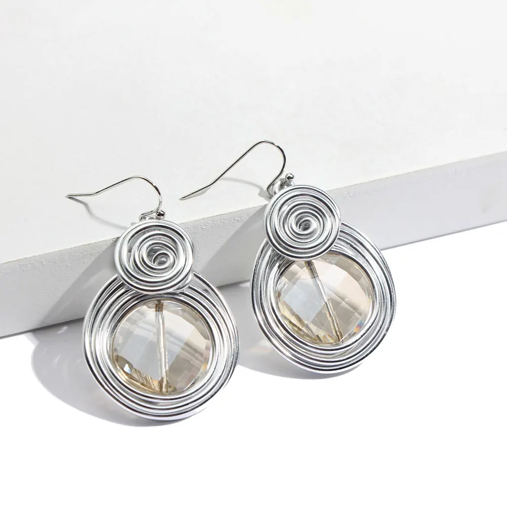JUST FEEL Spiral Round Dangle Earrings Fashion Jewelry For Women Aluminum Crystal Statement Banquet 2018 New Design Drop Earring | Украшения