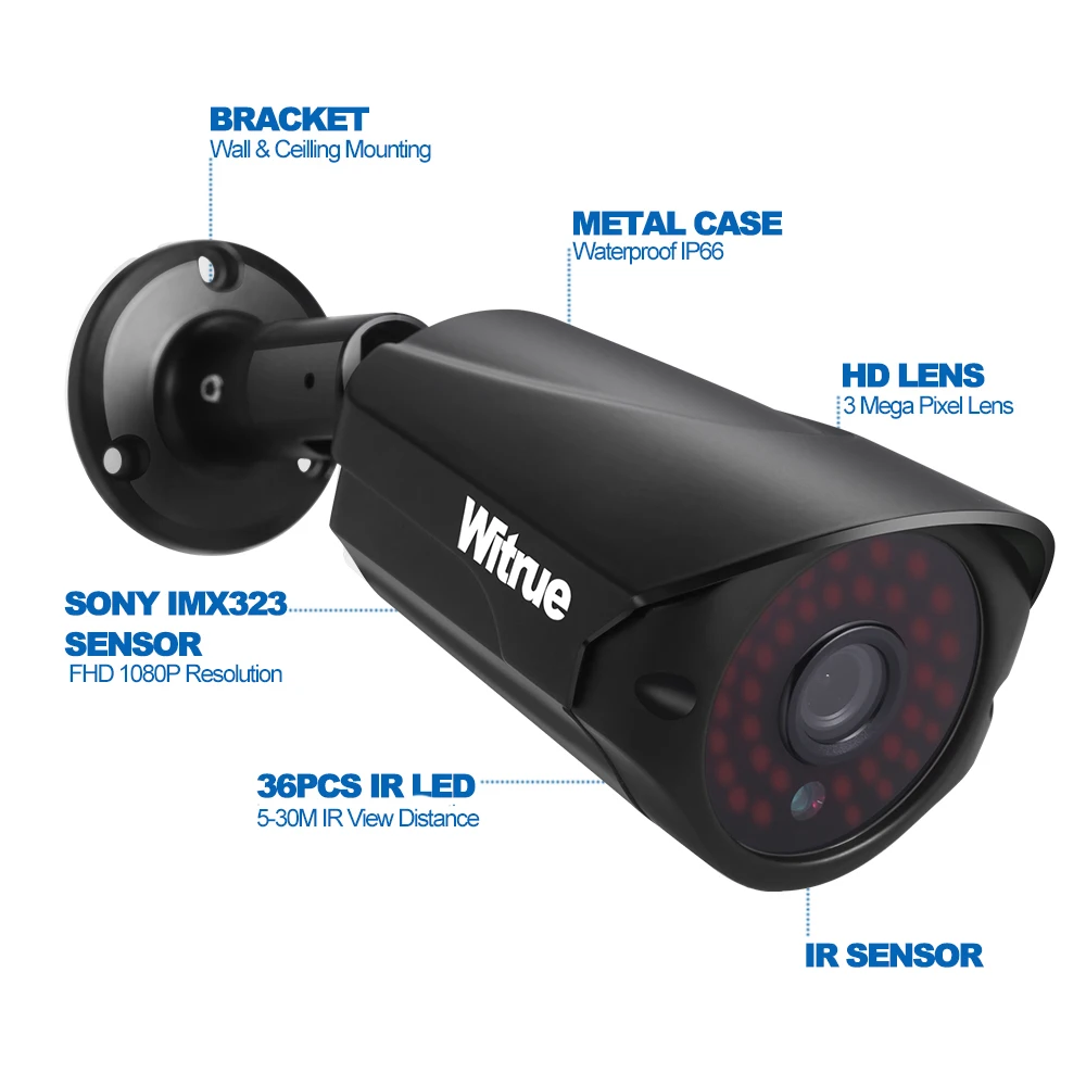 Witrue 1080P AHD камера sony IMX323 датчик видео наблюдения металлический чехол инфракрасная