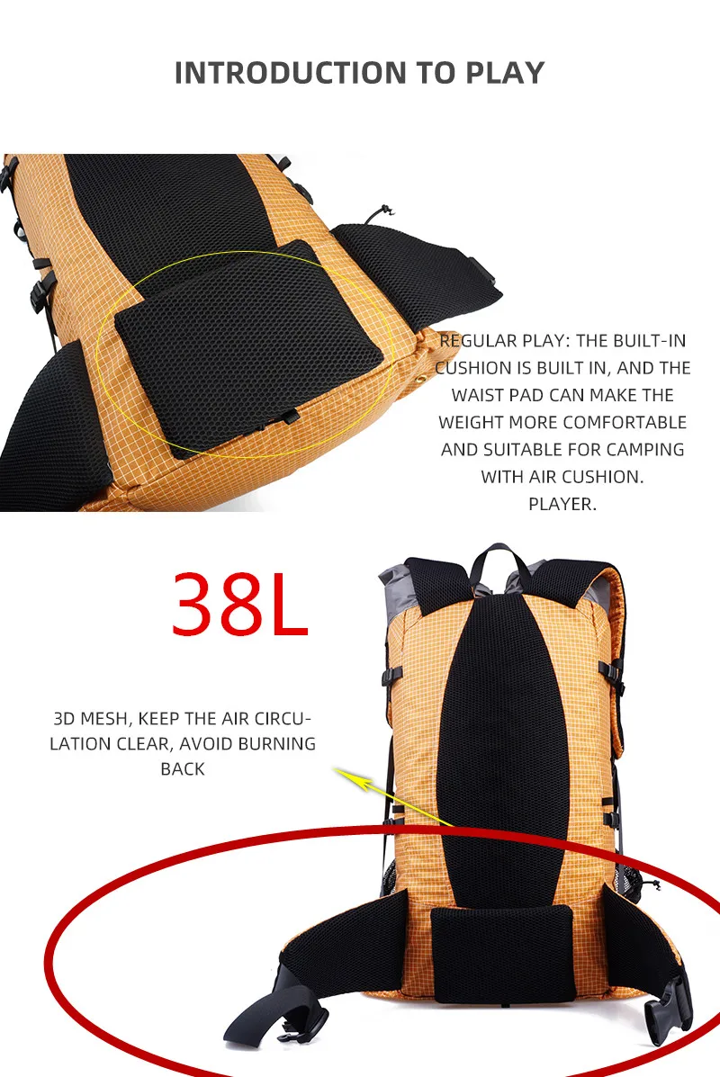 3F UL GEAR Рюкзак для походов на природу походный рюкзак легкий безрамный походный рюкзак 26L/38L