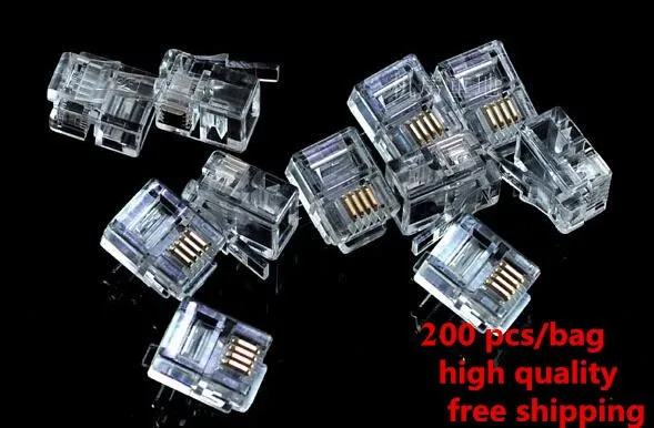 Высококачественный Модульный Телефонный разъем 6P4C 4 контакта 200 шт. RJ11
