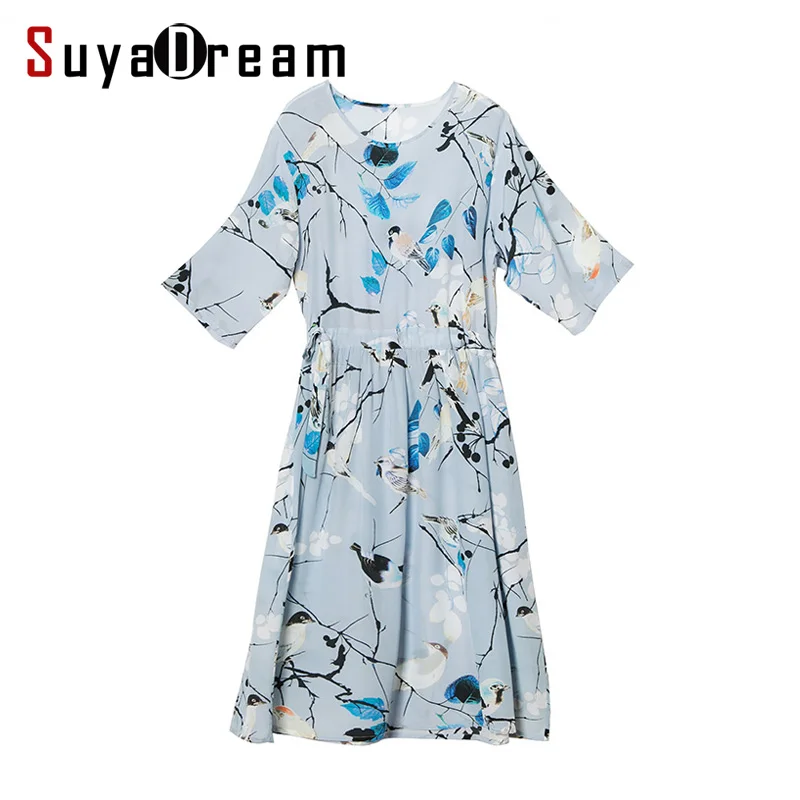 Для Женщин Шелковое Платье люкс 100% натуральный шелк цветочный принт платье