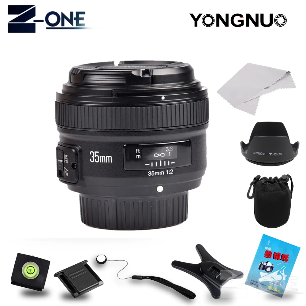 Объектив YONGNUO YN35mm 1:2 F2.0 AF/MF для цифровых зеркальных камер Nikon F широкоугольный