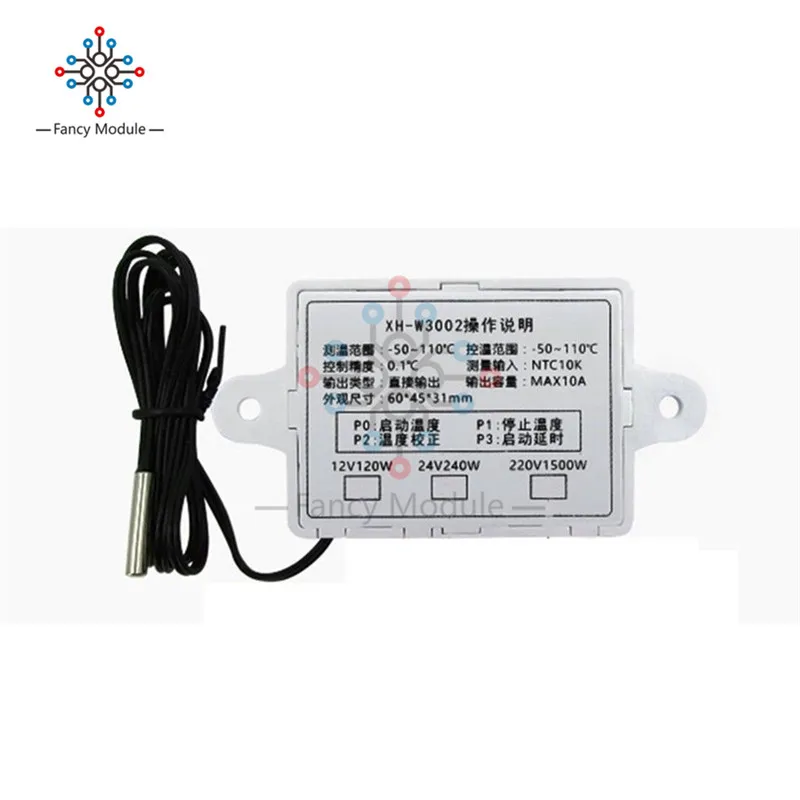 XH-W3002 DC 12V 24V AC 110 V-220 V цифровой светодиодный регулятор температуры ler 10A переключатель управления термостатом с датчиком W3002