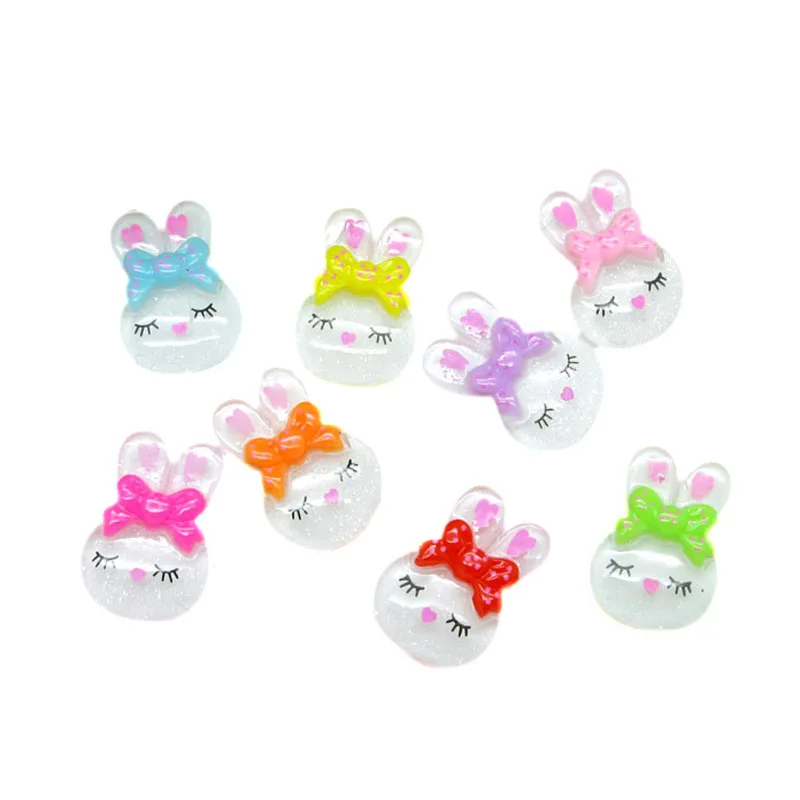 Rabbit Head 22x15mm 50 шт. смешанные блестящие кабошоны из смолы с милым бантом, украшения для скрапбукинга, аксессуары для рукоделия - Цвет: Rabbit Head 22x15mm