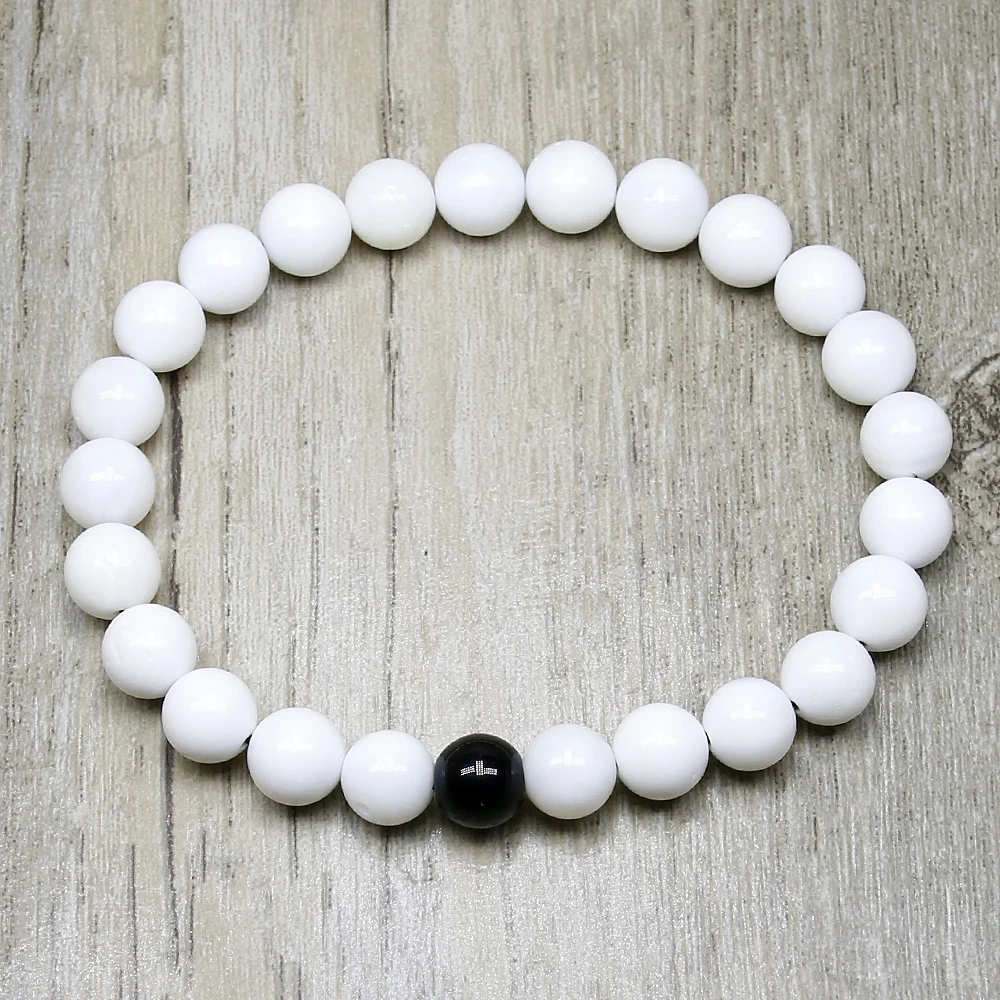 Натуральный черный оникс/матовый оникс/Tridacna/белый браслет с бусинами из камня