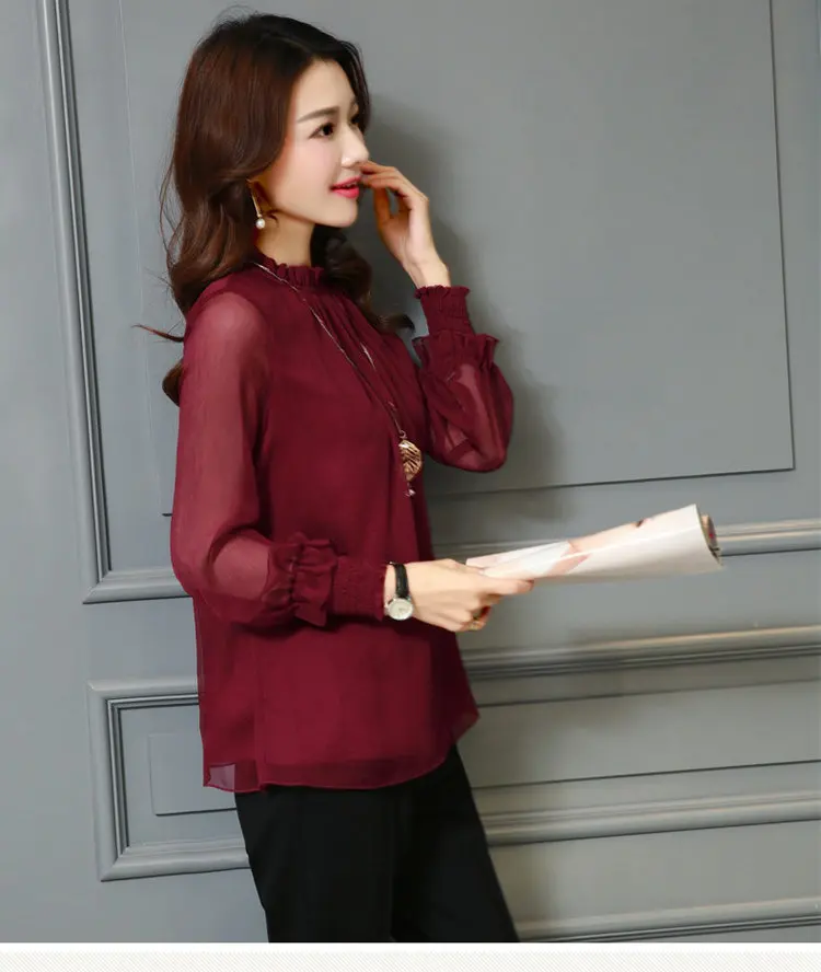 Новинка Blusas Mujer Moda, зима-осень, блузки, рубашки, одежда для работы, офисные топы, женские рубашки с длинным рукавом, шифоновая блузка, Женский Топ