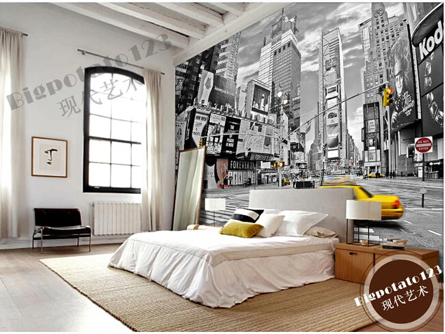 3D фрески на заказ здание Нью Йорк Таймс центр улица черно белая настенная бумага