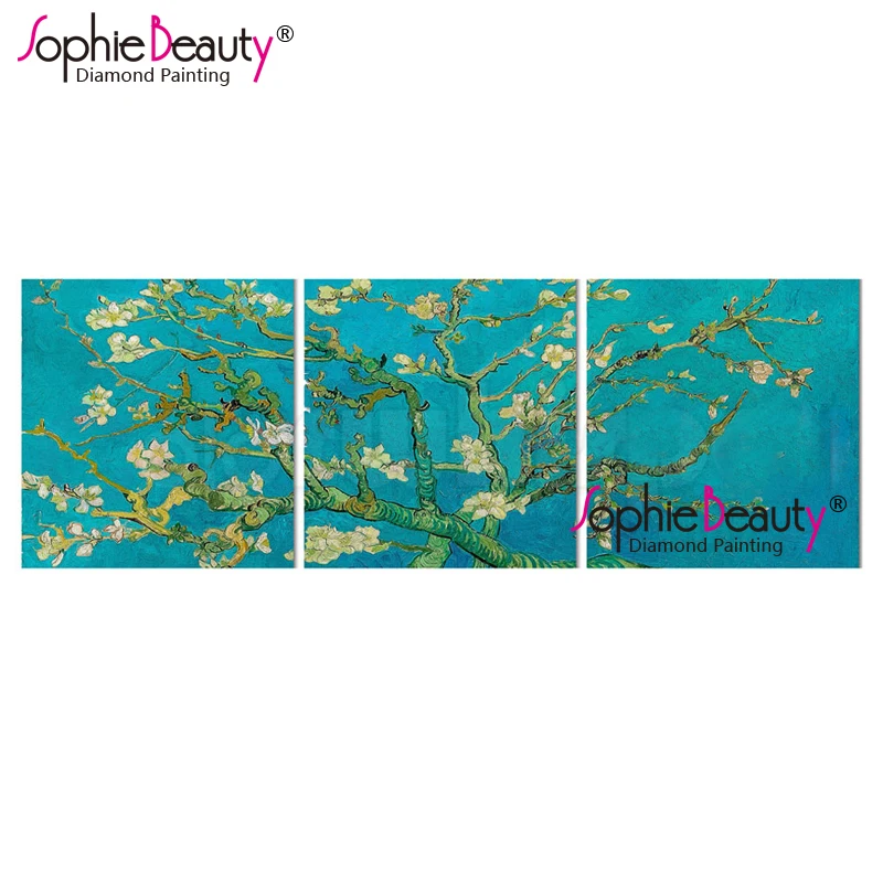 

Sophie Beauty 3 шт. полная Алмазная картина Diy Ван Гог абрикосовый цветок вышивка крестиком узор Алмазная вышивка в комнату декор 19059