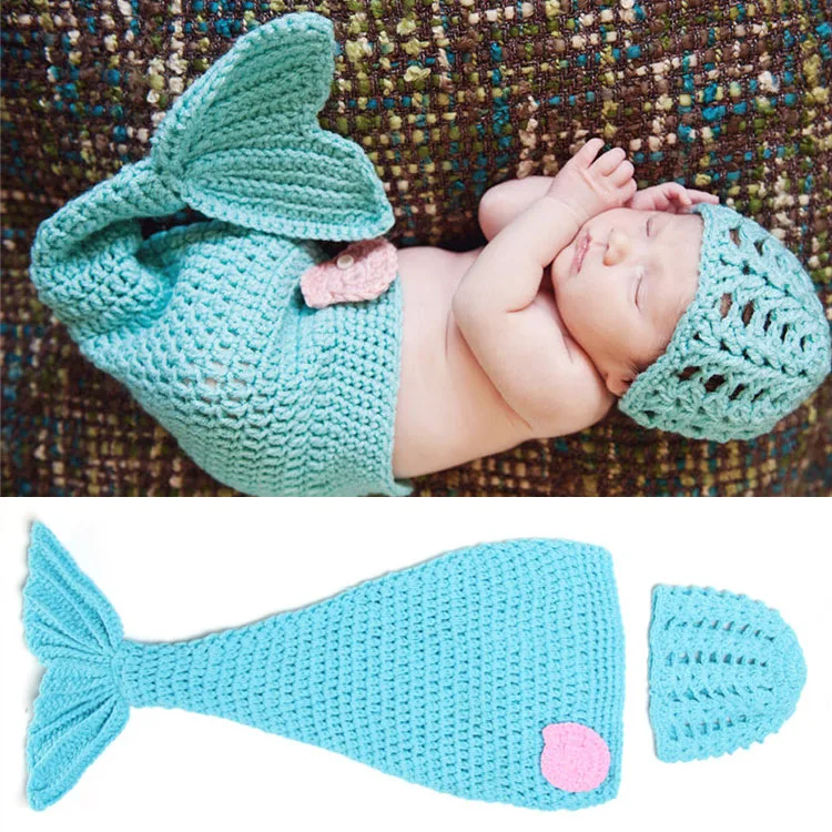 Newborn Baby Crochet Fishman Hat Pants Set with Fish Infant Photography Props Outfits 1set MZS-15070 | Детская одежда и обувь
