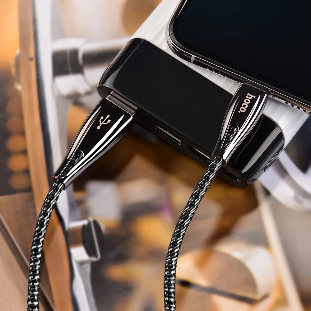 HOCO USB кабель для iphone cabe 11 Pro 8 X Xs Max XR ipad mini 2.4A пружинная оплетка кабели для быстрой зарядки зарядное устройство для телефона провод для передачи данных Syn