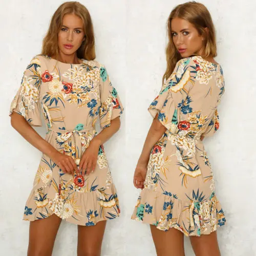 2018 новые летние женские шифоновое платье с цветочным рисунком Лифс печати