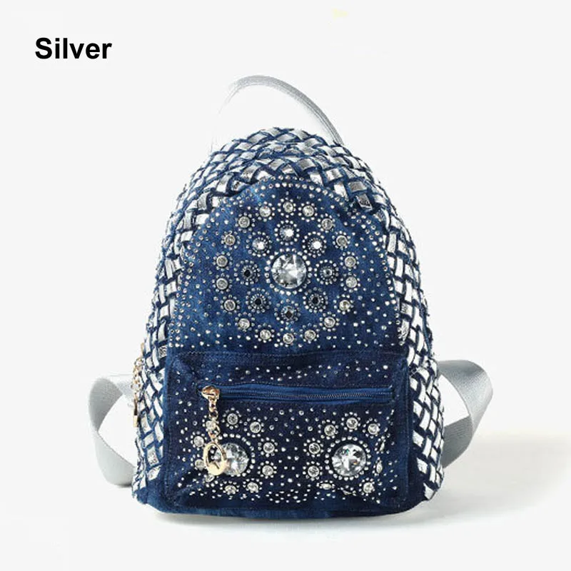 IPinee, рюкзак, женская джинсовая сумка, маленький женский рюкзак, Mochila Feminina, школьные сумки для подростков - Цвет: Серебристый