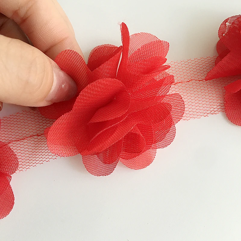 2 ярда 33 цвета 3D шифоновые цветы DIY 6 см ширина кружевная отделка 24 Цветочная кружевная лента украшения одежды аксессуары XF03