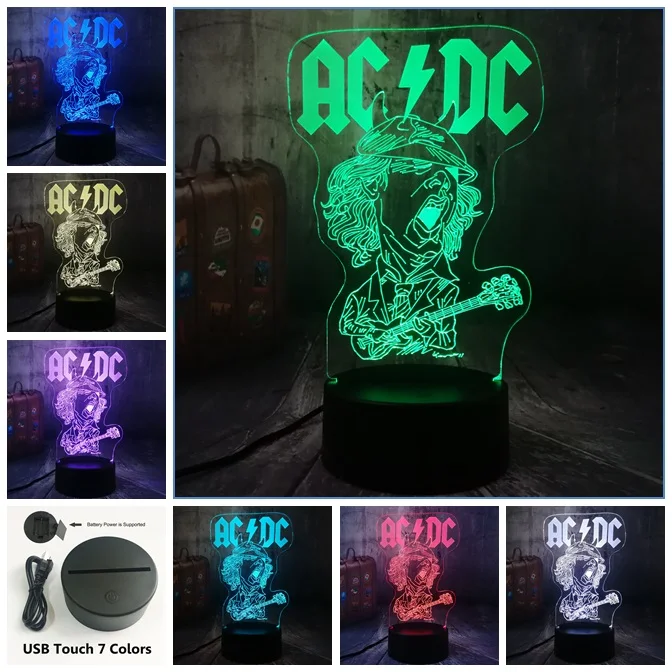 Touch One 7 Color Прохладный AC/DC рок группа музыкальные вентиляторы лучший подарок светодиодный 3d-ночник USB лампа настольная акриловая комната Домашний декор День рождения Рождественский подарок - Испускаемый цвет: Touch One 7 Color