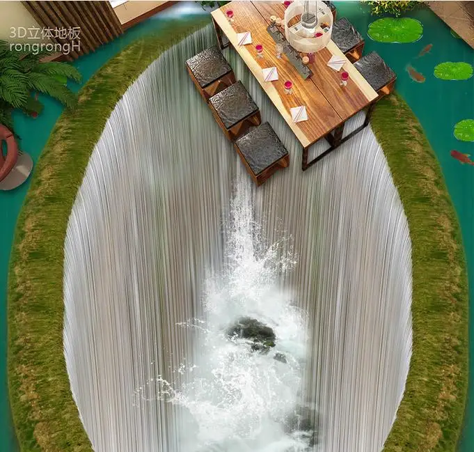 3d напольный фон обои на заказ водопад карп напольная плитка ПВХ Самоклеящиеся