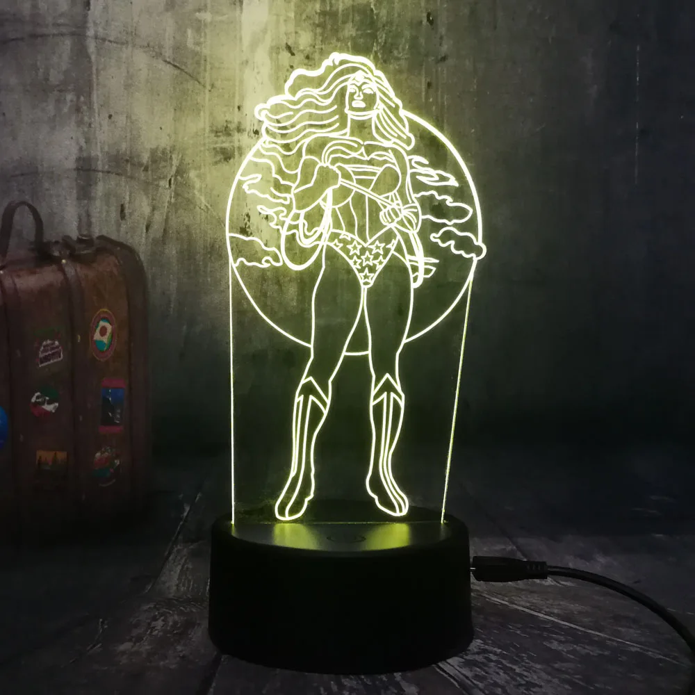 Новый Ночной светильник крутая чудо женщина DC Super Hero 3D LED RGB 7 цветов настольная
