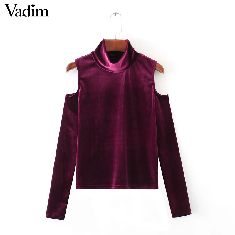 Женская блузка LT1281 с длинным рукавом Вельветовая вырезом на плечах|blouse long|slim