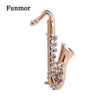 musical brooch pins saxophone shape crystal broche gold color artist small icon badge suit scarf bijouterie kids hat clips gifts