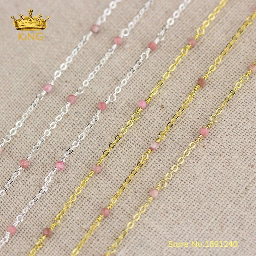 5meters Natural Rhodonite Stone Faceted Round Loose Beads Chain Plated Gold/Silver Connectors Rosary Chains Crafts Chokers ZJ260 | Украшения