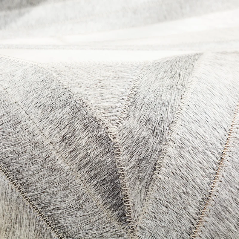

Nordi style luxury cowhide seamed patchwork rug natural cow skin gray triangles carpet for living room bedroom decoration mat