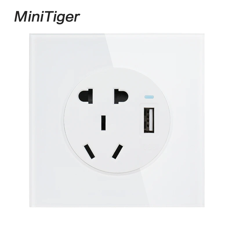Minitiger стеклянная панель 10 А универсальная розетка с 5 отверстиями портом USB для
