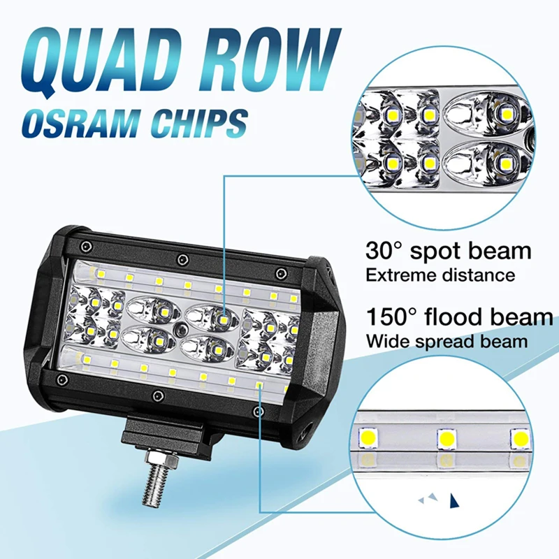 LYKAS 5 Inch 72W Led Work Light Spot Flood Combo Lights 6000K for Offroad Car 4WD Truck Tractor Boat 12V 24V | Автомобили и