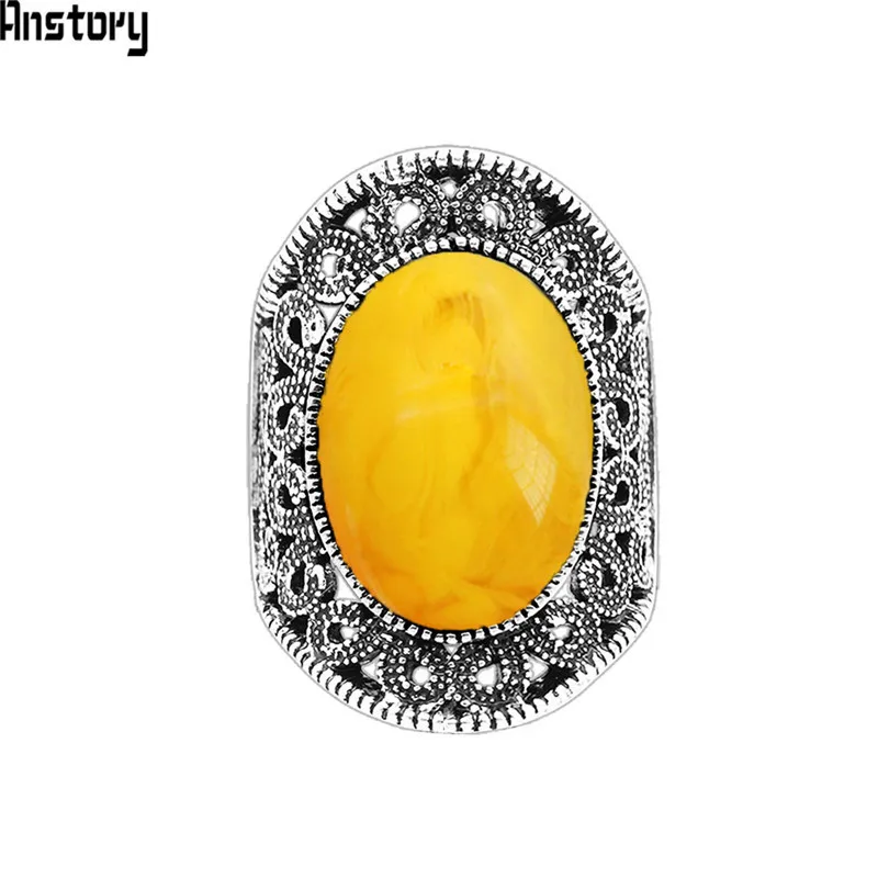 Oval Simulated Beeswax Rings For Women Flower Plant Antique Silver Plated Fashion Jewelry TR682 | Украшения и аксессуары
