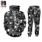 Мужской уличный костюм с капюшоном и принтом черепа, большого размера