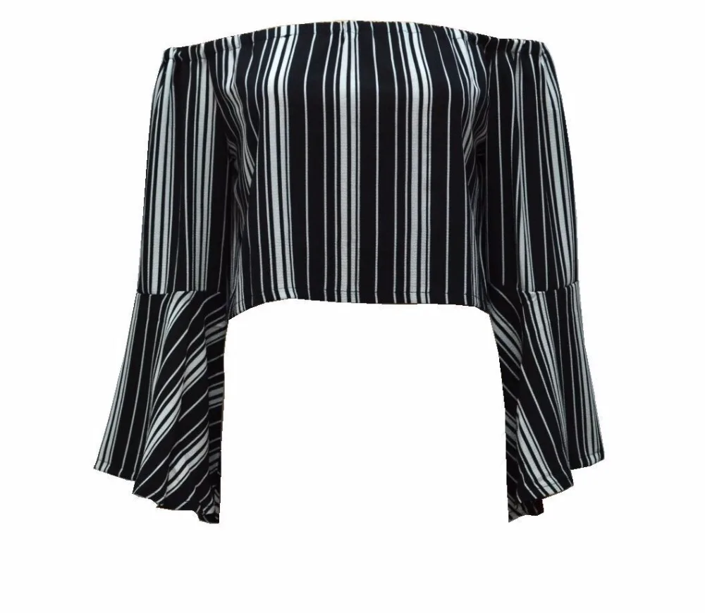 2018 черно-белые полосатые блузы рубашки для женщин элегантные с открытыми плечами