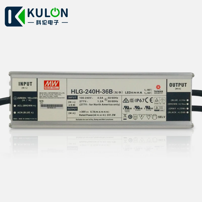 Подлинный источник питания с регулируемой яркостью Meanwell HLG 240H 36B 36 в 240 вт а IP67