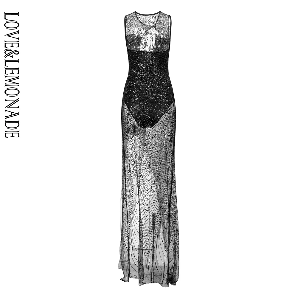 Женское платье макси LOVE &amp LEMONADE черное с разрезом модель LM90062 Black | Женская одежда