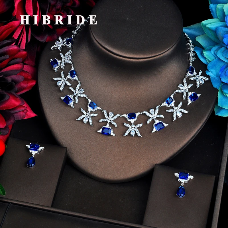 

HIBRIDE Luxury Design Blue Cubic Zircon Jewelry Sets For Women Bridal Dress Dinner Fashion Accessories Bijoux Mariage Gift N-519