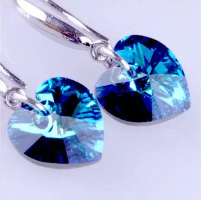 Женские серьги гвоздики из серебра 925 пробы с голубым кристаллом|crystal stud earrings|stud