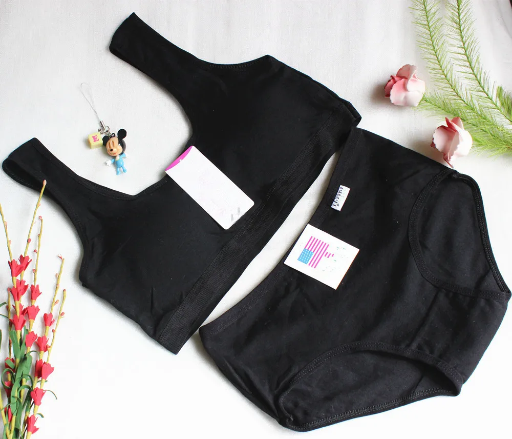 

Kids Young Girl Students bra full of pure cotton thin underwear vest+Short Briefs Sets