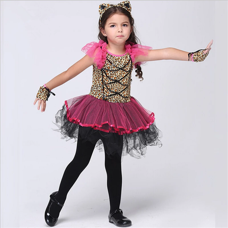 Очаровательное розовое платье пачка с леопардовым принтом для девочек детский