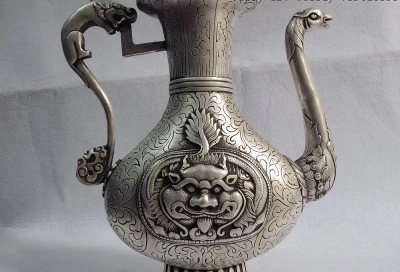 13 тибетская классика бронзовая Серебристая собака rosefinch Dragon flagon stoup | Дом и сад