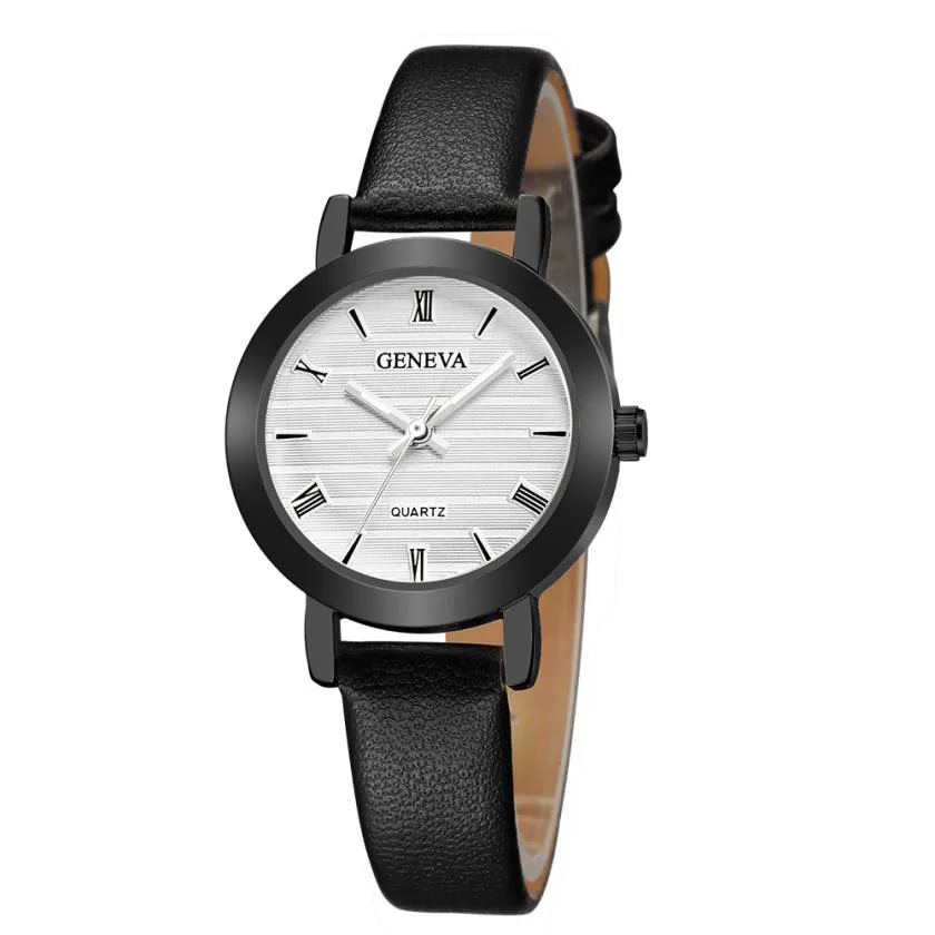 

Timezone301 New Geneva Fashion Women Leather Band Stainless Steel Quartz Analog Wrist Watch Gift Dress Women Watch Clock