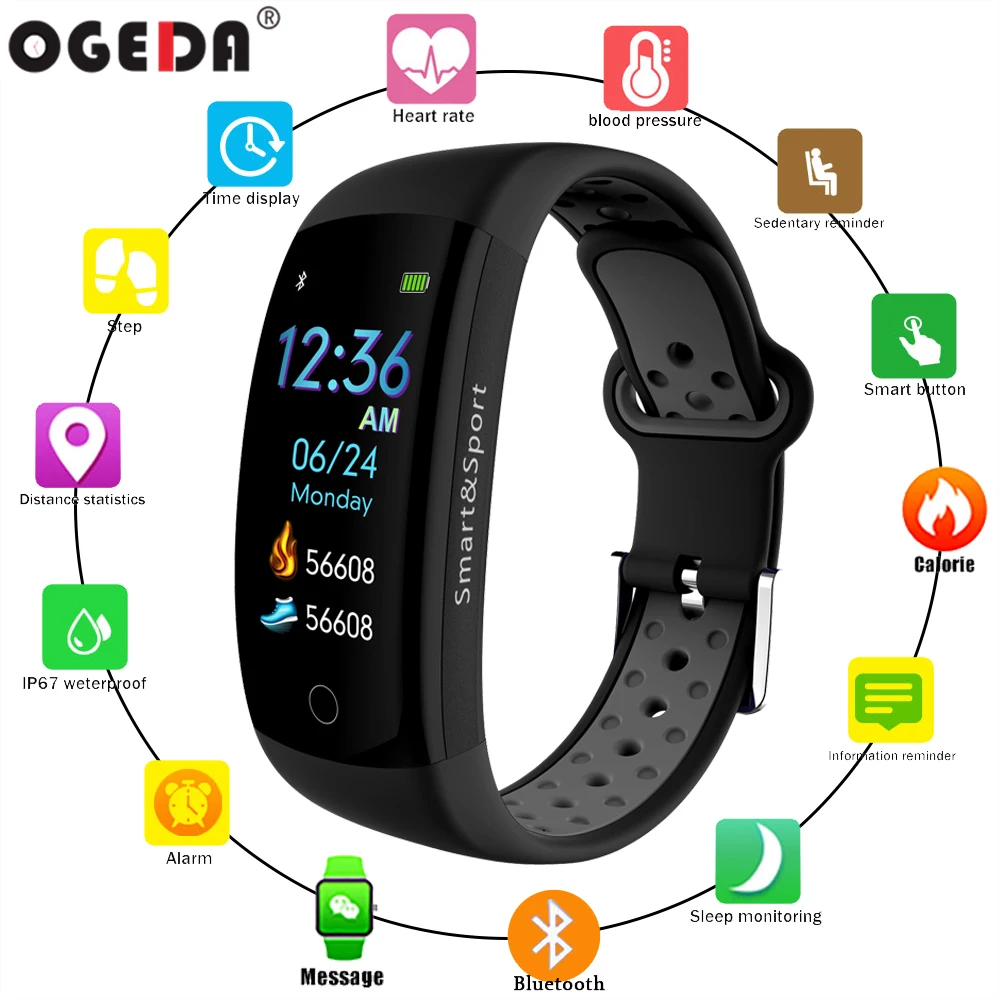 Smart Watch Q6S Bluetooth sleep heart rate monitoring clock IP68 waterproof Fitness Tracker smart Bracelet for Android IOS phone | Наручные