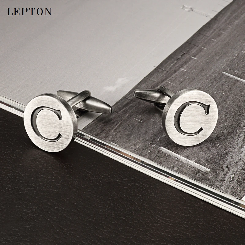 

Hot Sale Letters C of an alphabet Cufflinks For Mens Antique Silver plated Round Letters C cuff links Men shirt cuffs Cufflinks