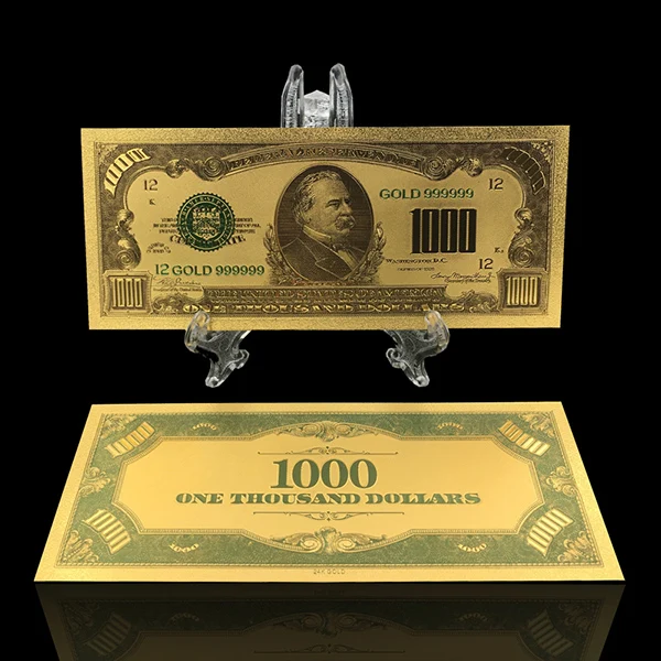 1 шт. Kelin США 100 доллар 24 k 999,9 позолоченные золотые игрушечные деньги Примечание с показ домашний декор подставка - Цвет: USD 1000 with stand