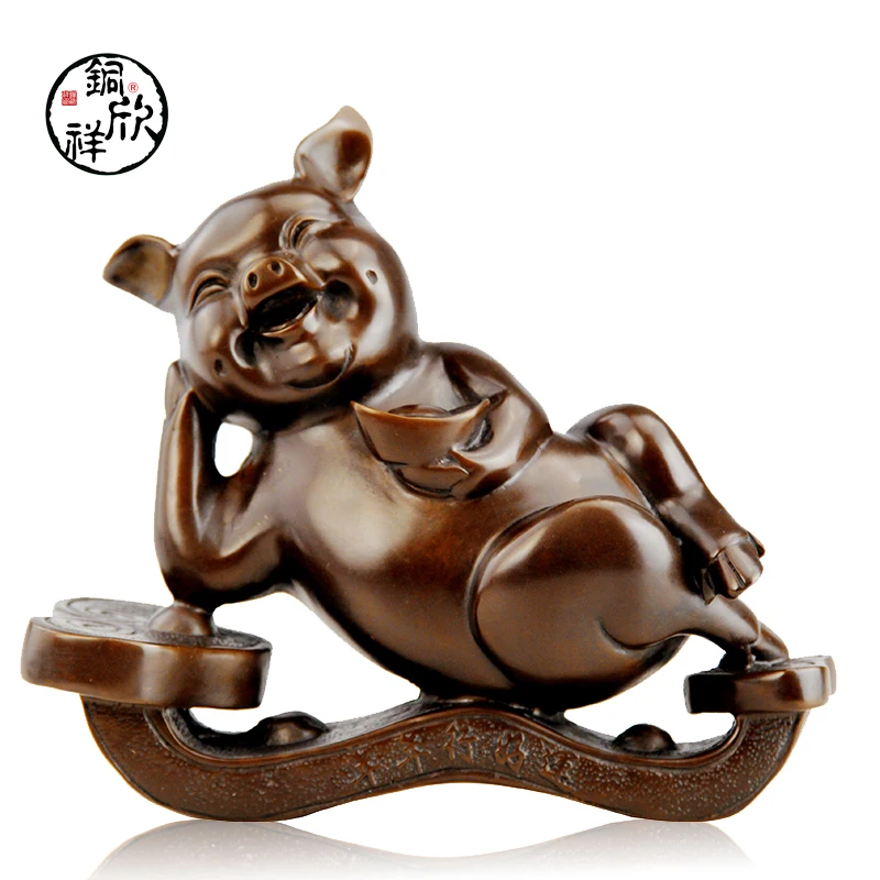

Фэн-шуй домашние украшения китайская латунь медная свинка с Ruyi счастливое богатство статуя предметы интерьера Китай Зодиак