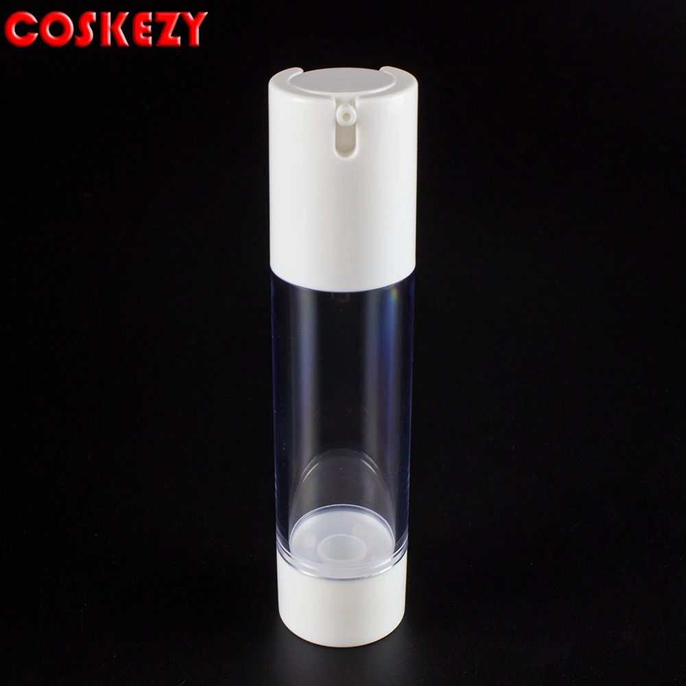 

Wholesale skincare packaging airless 50ml for lotion, white airless plastic lotion bottle with clear bottle