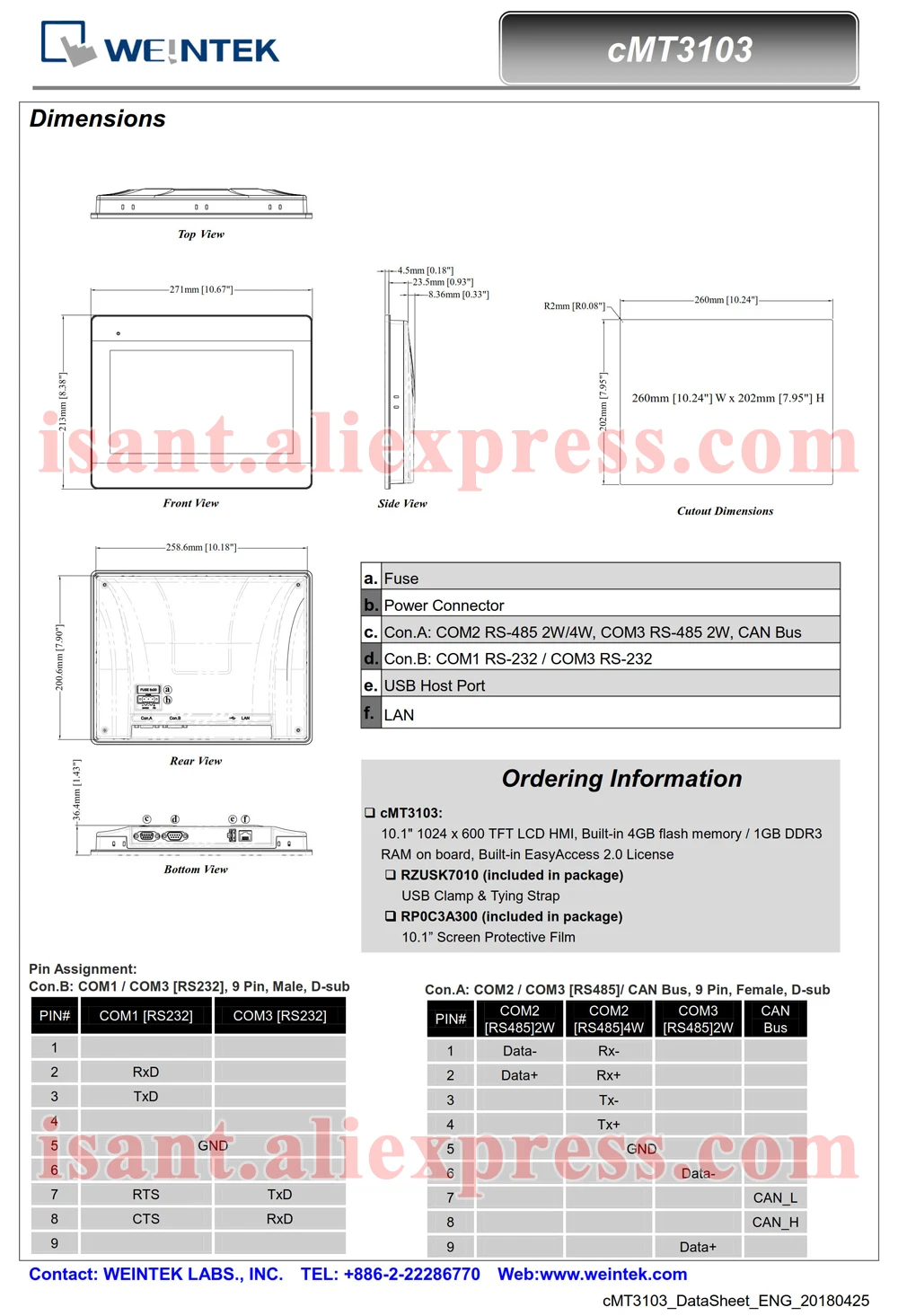 WEINTEK HMI cMT3103 10.1 inch Built-in EasyAccess2.0 License& Support CAN Bus(New and Original