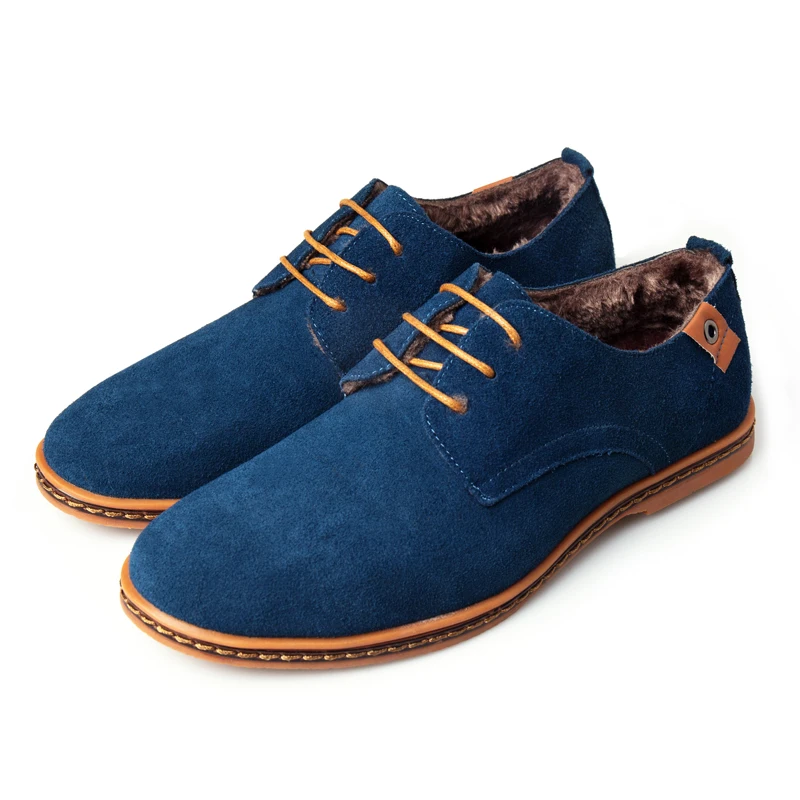Winter Men Casual Shoes With Fur Male Comfortable Oxford Footwear Solid Color Lace-Up New Flat ETT11 | Обувь