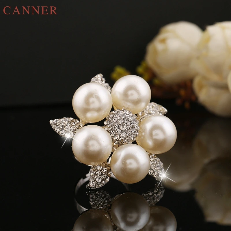 Серебряное кольцо с кристаллами и жемчугом для женщин стразы цветок в форме