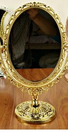 oval golden Европейское античное бронзовое вращающееся настольное косметическое зеркало с Цветочным Тиснением, эллипс, зеркало для макияжа, портативное зеркало - Цвет: oval golden