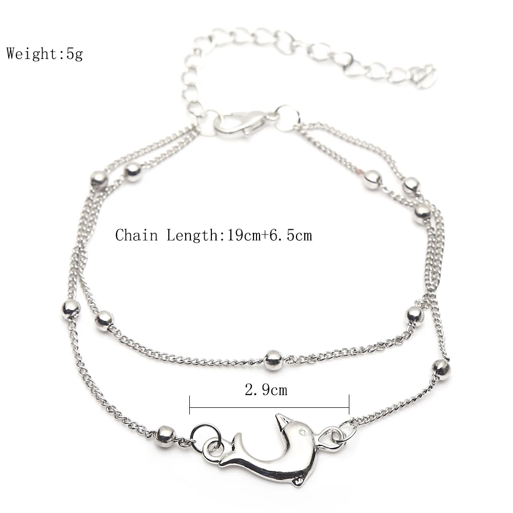 XIYANIKE Vintage Simple Multilayer Animal Dolphin Beads Anklets For Women Charms Silver Color Foot Chain Jewelry Beach Sea Gift | Украшения