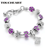 toucheart new design fashion purple flower charm bracelets beads diy bracelets with vintage cube dice bracelet pendant sbr170062